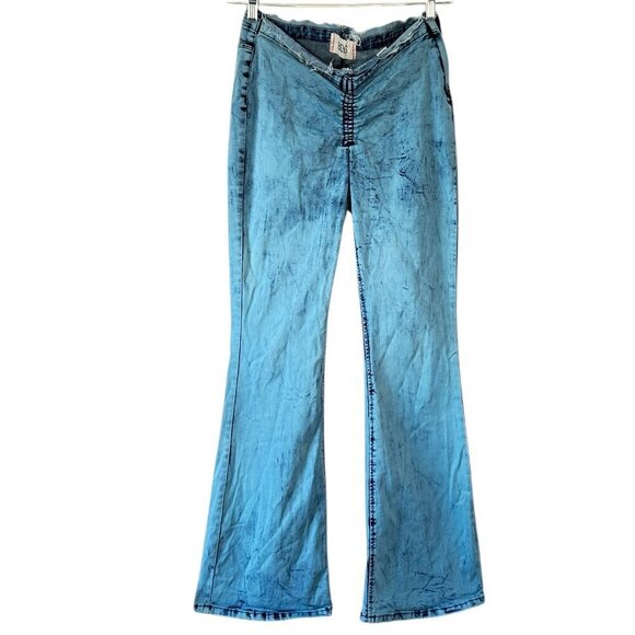 BDG Ruched Dipped V Front Flare Jeans Stretch Hippie Festival Women's Size 30 - Picture 3 of 12